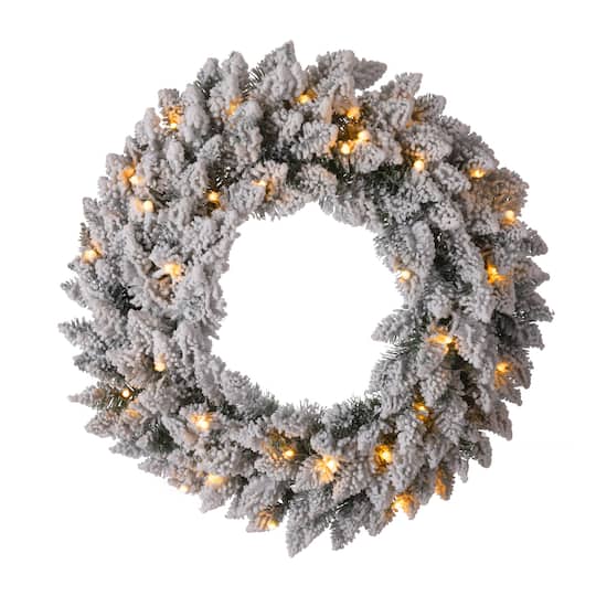 Glitzhome&#xAE; 24&#x22; LED Snow Flocked Christmas Wreath